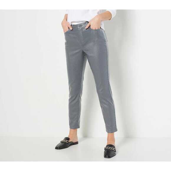 GRAVER Susan Graver Regular Coated Stretch Woven Ankle Pants 18W Dark Pewter NEW - Picture 1 of 7